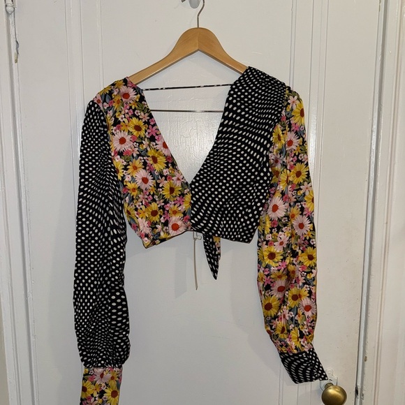 NWT - For Love & Lemons Floral and Polka Dot Tie-front Top - Picture 5 of 5